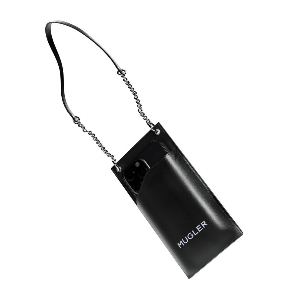 New Thierry Mugler Black Faux Leather Phone Case Shoulder Bag, One size -
